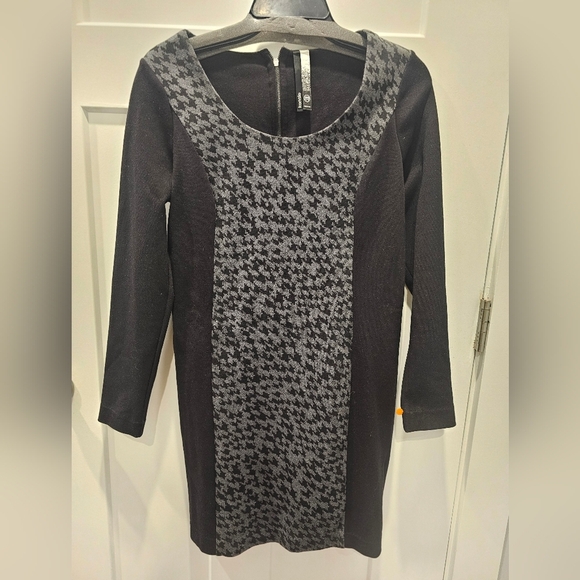 Kenzie Black Gray Color Blocked Houndstooth Scoop NECK Sheath Panel Dress MEDIUM - Picture 1 of 11